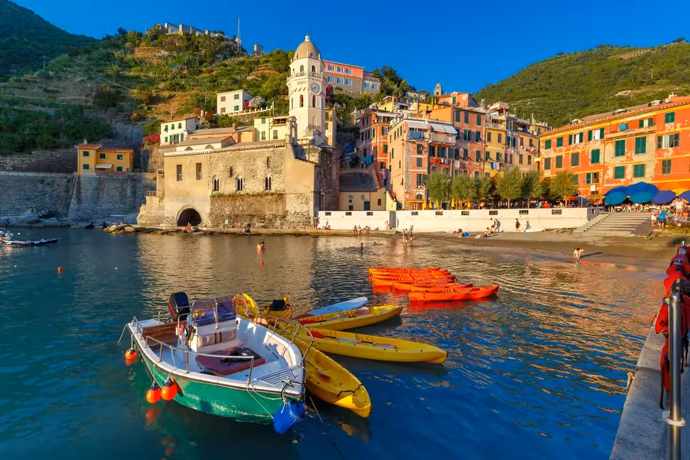 Fishing boats in the small harbour of Vernazza