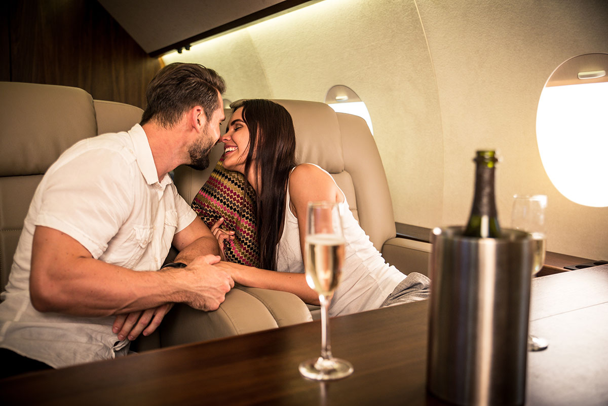 Couple in a privat jet