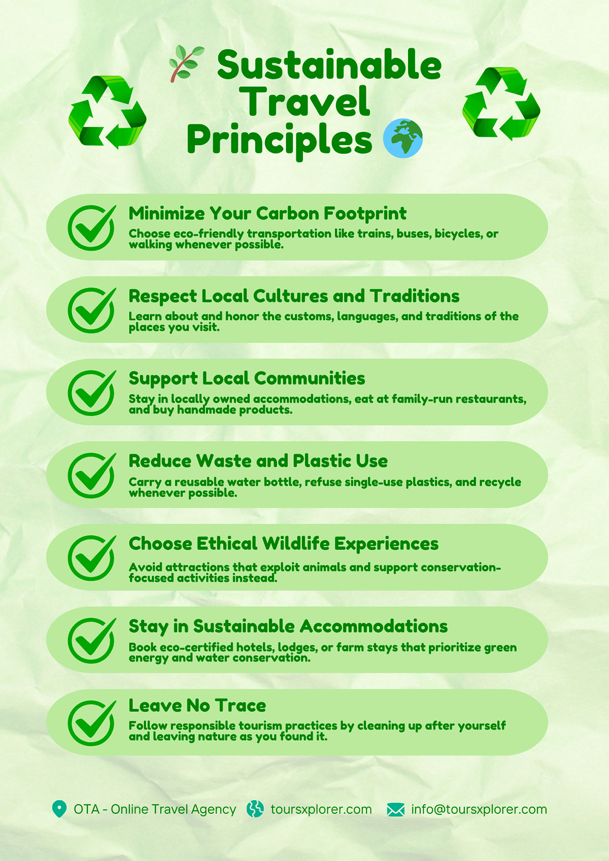 Infographic - Checklist of sustainable travel practices for eco-conscious travelers.