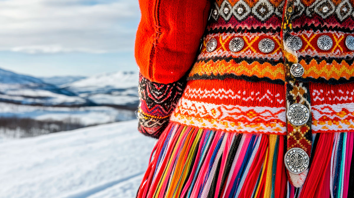 Close-up of traditional Sami handicrafts from Lapland.