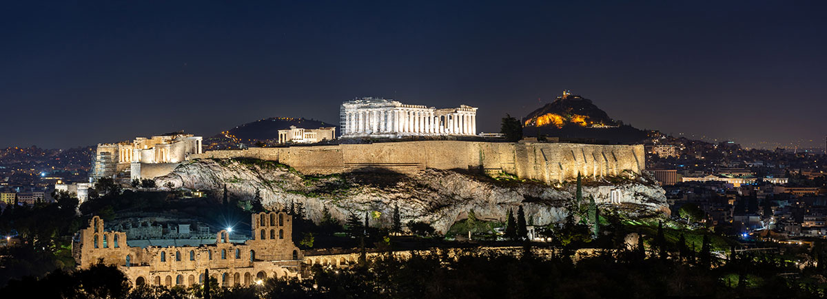 The Acropolis of Athens with the Parthenon at sunset.