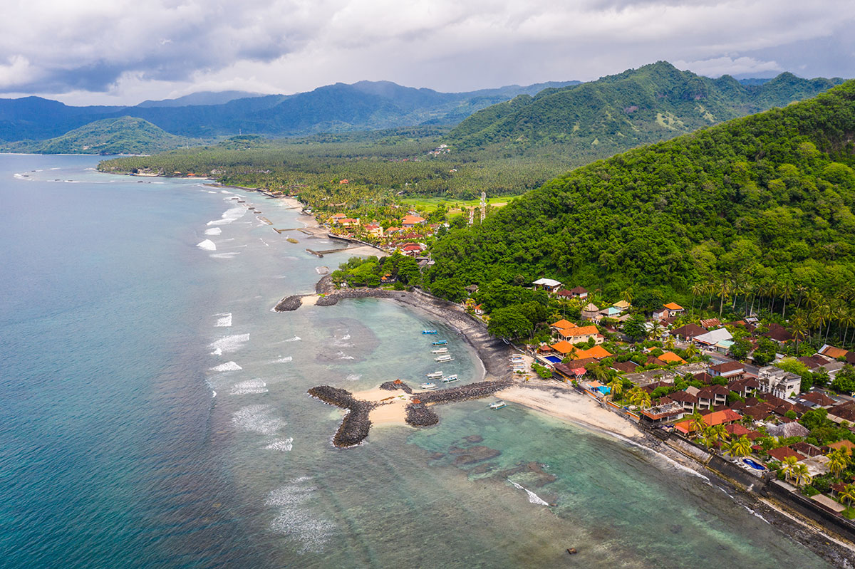 Bali coastline and rice fields at sunrise