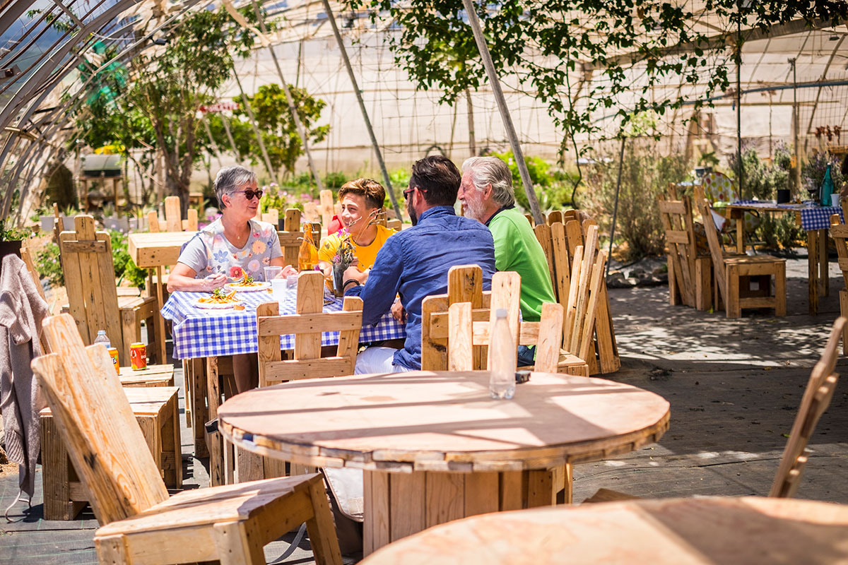 Tourists enjoying a farm-to-table lunch in Madeira countryside