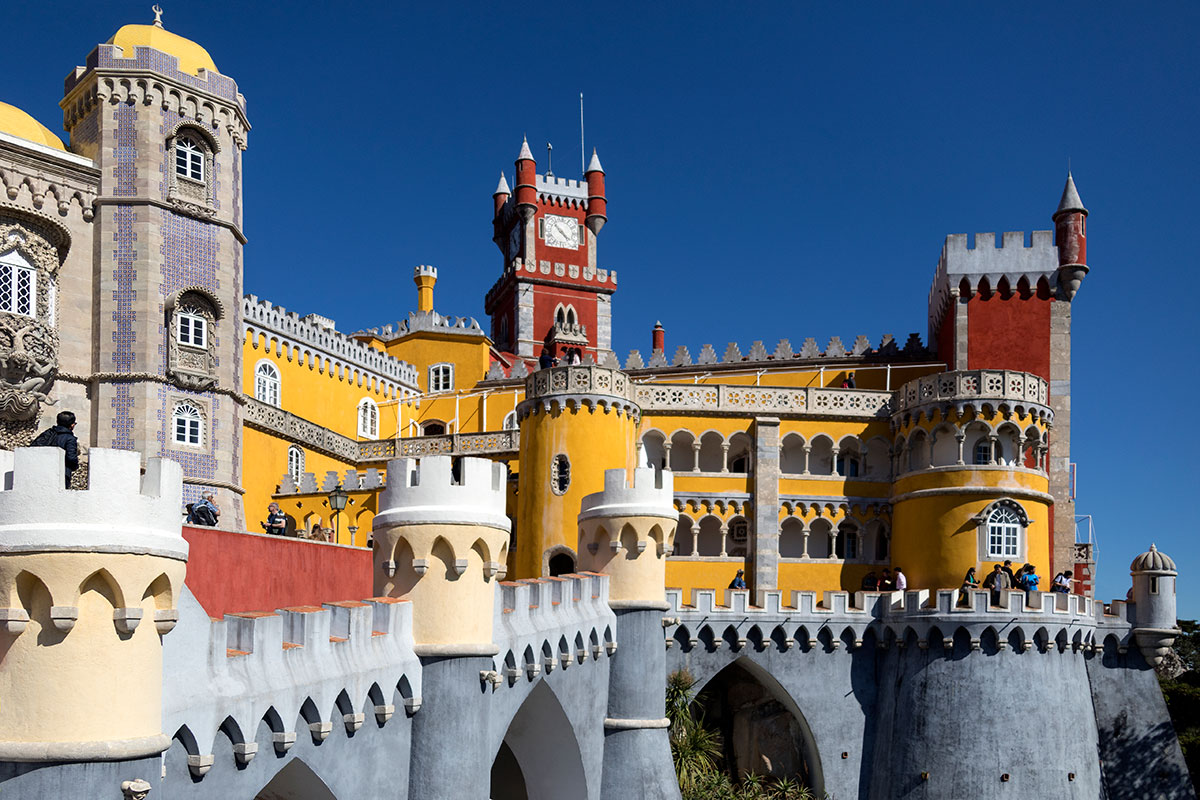 Colorful domes and towers of Pena Palace in Sintra