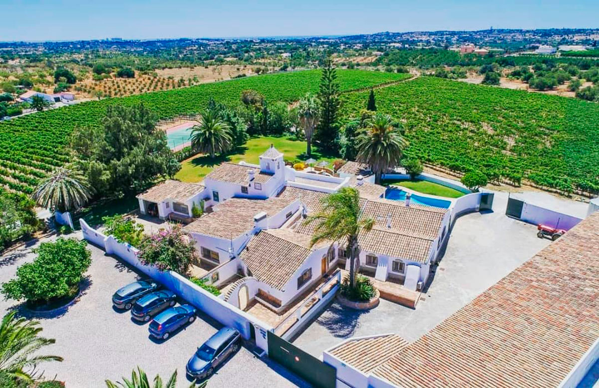 View of Adega do Cantor vineyards, Algarve, showcasing rolling hills and coastal views.