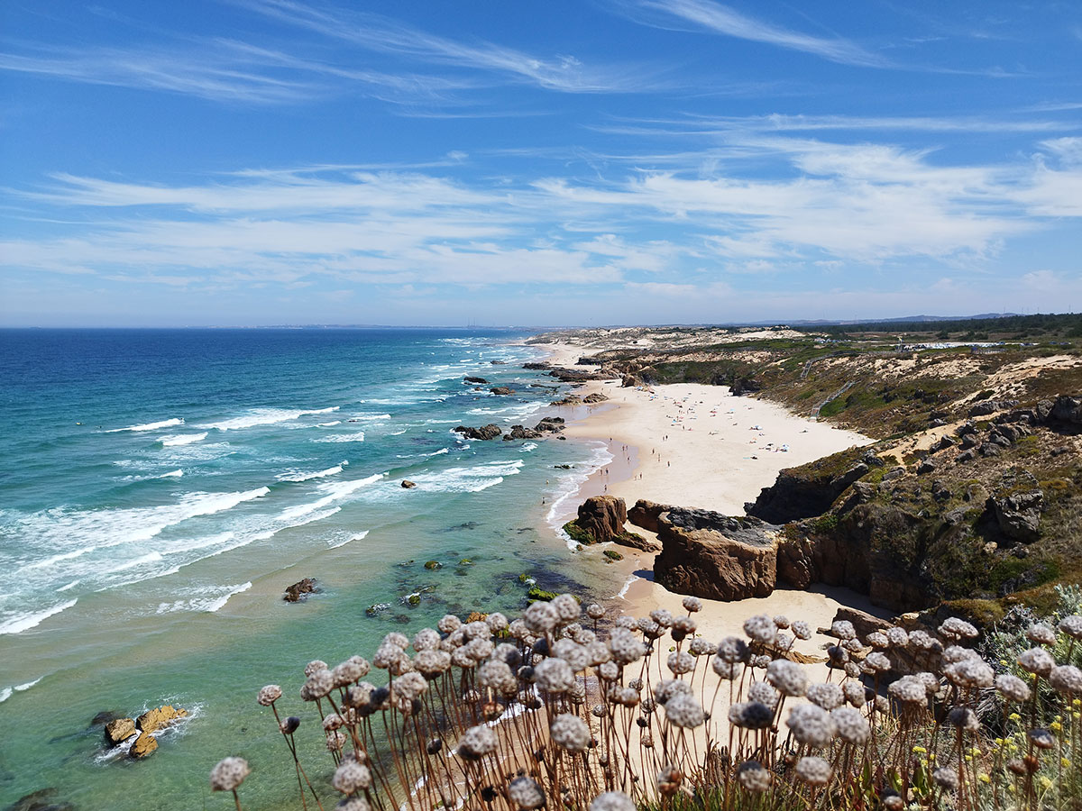 Hikers traversing the scenic Rota Vicentina trail along the Alentejo coast.