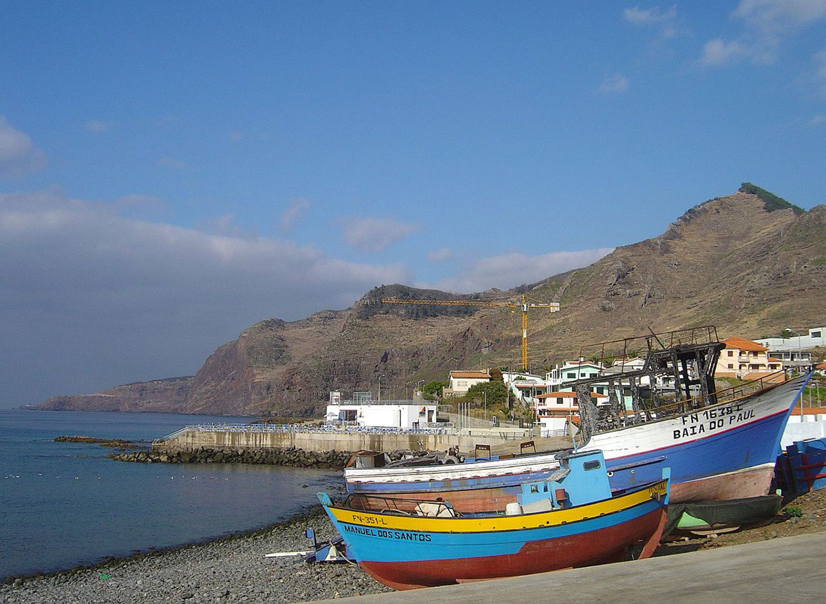 Aerial view of Caniçal, a traditional fishing village in Madeira
