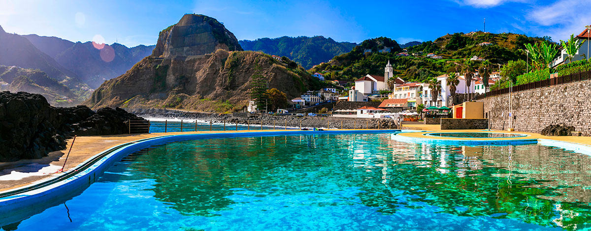Hotel balcony overlooking the Atlantic Ocean in Madeira