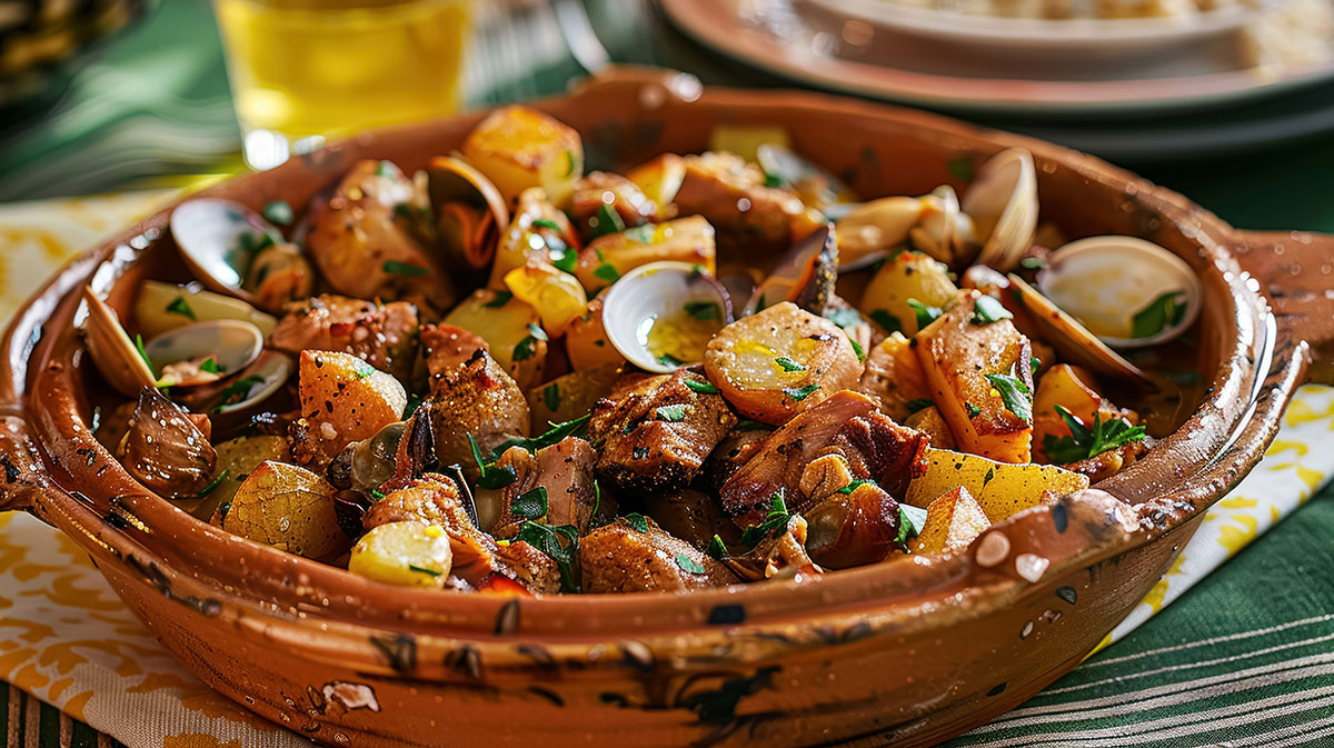 Traditional Alentejo dishes including pork and bread-based meals