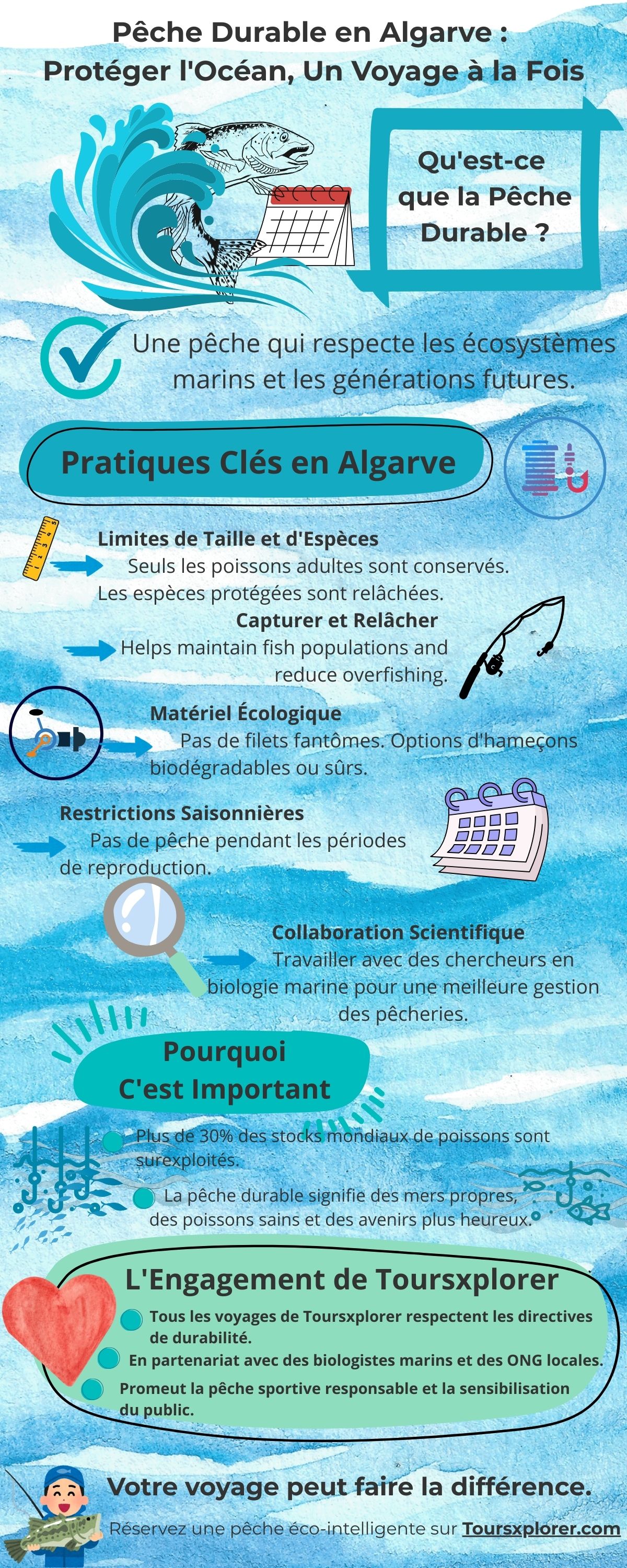 Infographie illustrant les méthodes de pêche durables et leurs avantages