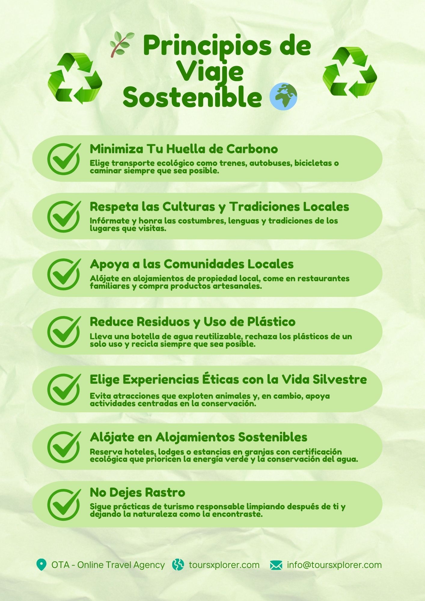 Infografía: Lista de verificación de prácticas de viaje sostenibles para viajeros con conciencia ecológica.