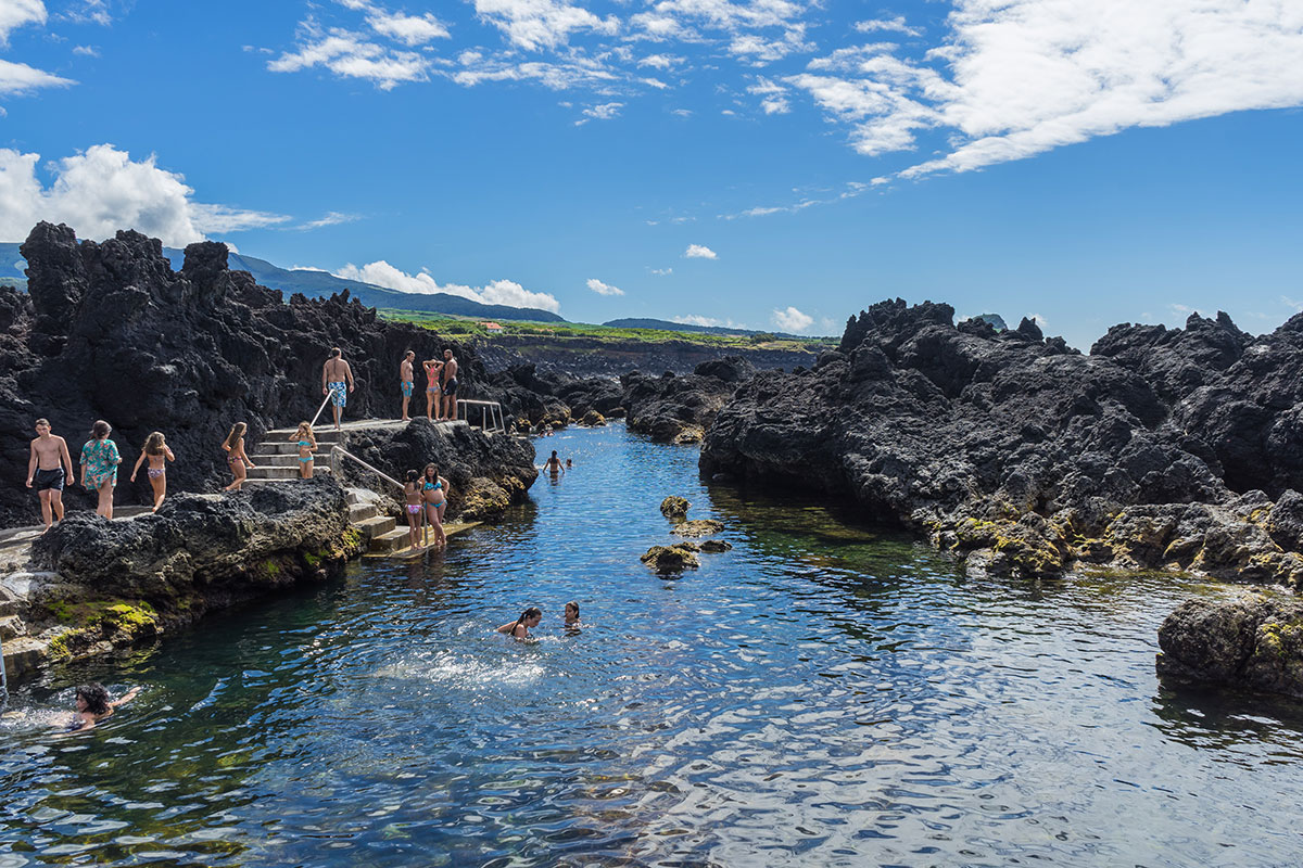 Volcanic black rocks and natural swimming pools in Biscoitos.