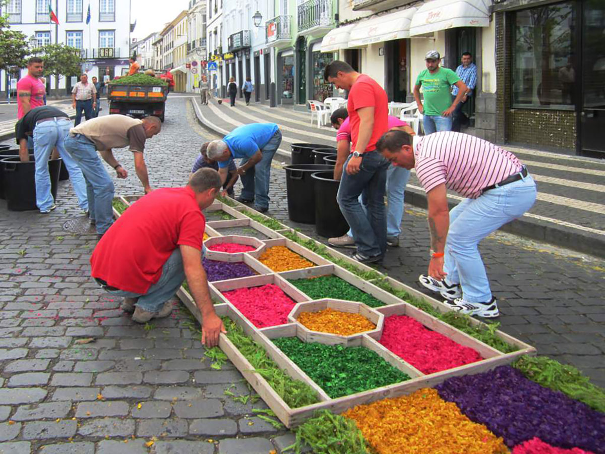 Flower carpets laid for Festas do Senhor Santo Cristo in Ponta Delgada