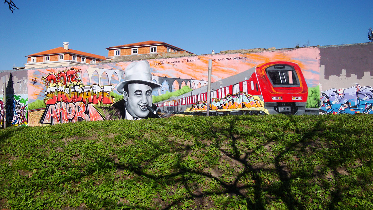 Colorful graffiti on the Amoreiras Wall of Fame in Lisbon.