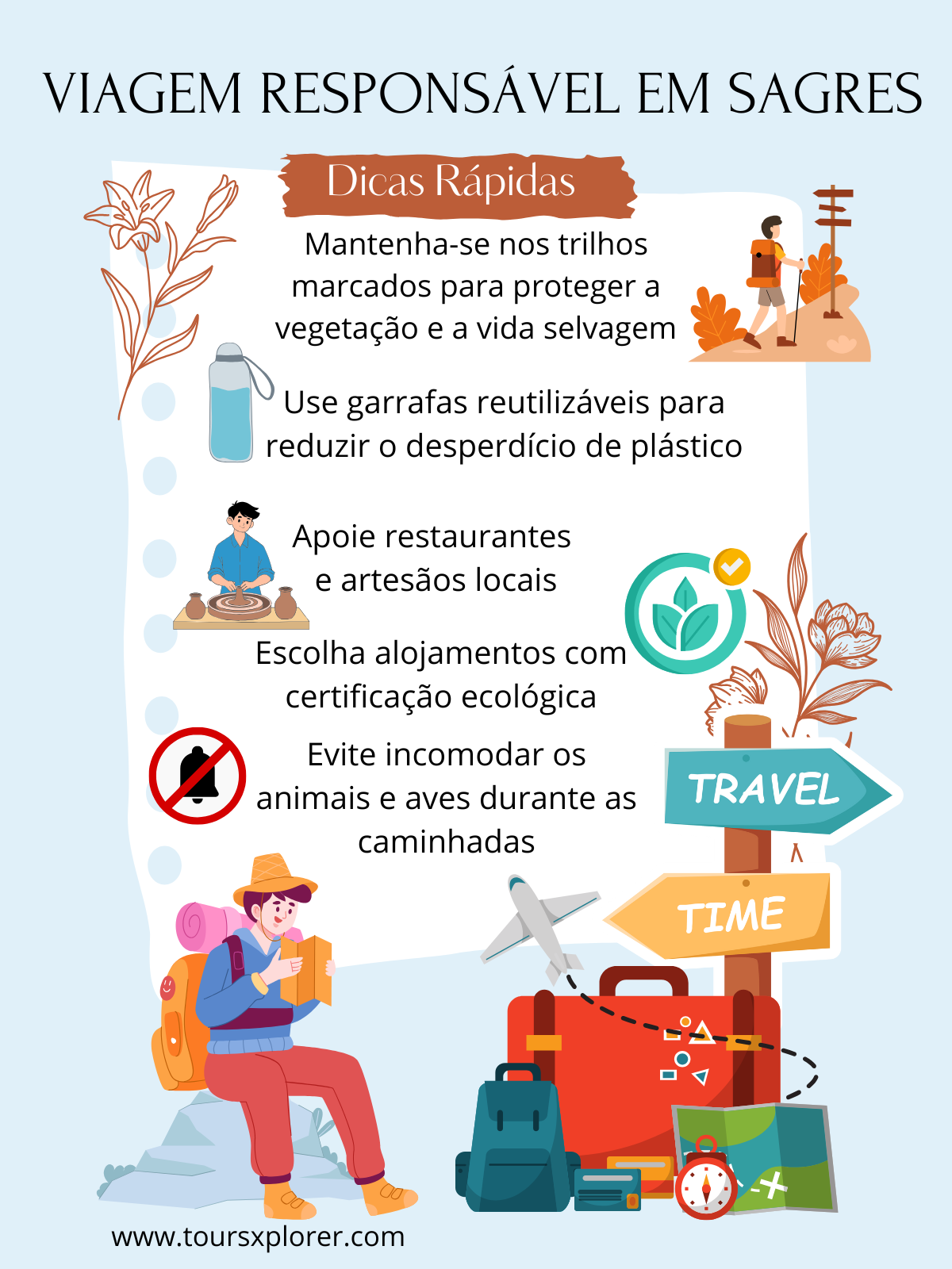 Lista de dicas de viagem responsáveis ​​para Sagres, incluindo sugestões ecológicas e orientadas para a comunidade