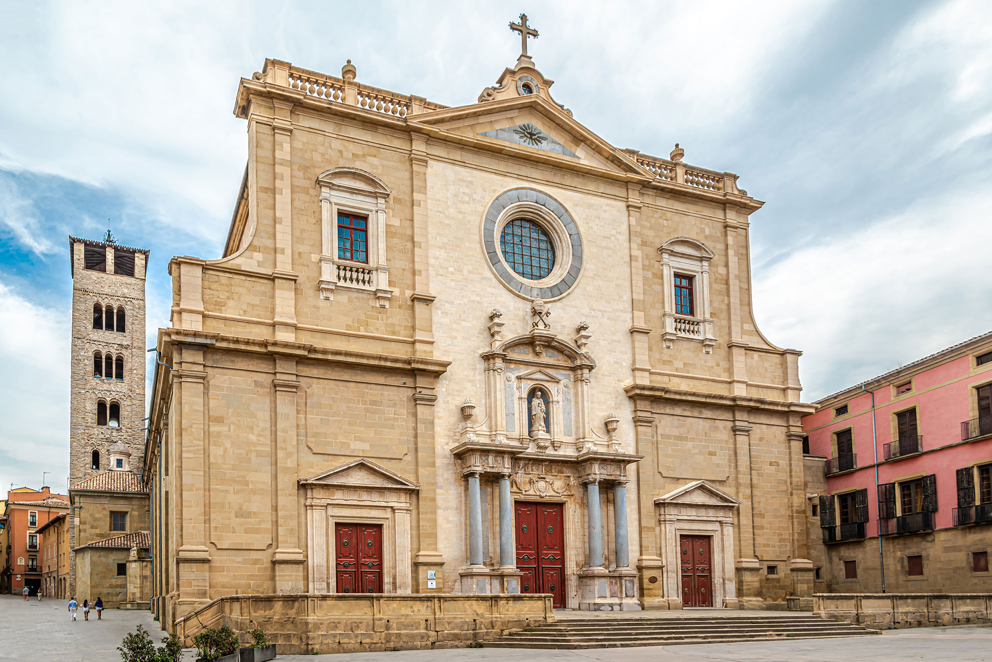View at the Basilica cathedral of Saint Peter in the streets of Vic - Spain