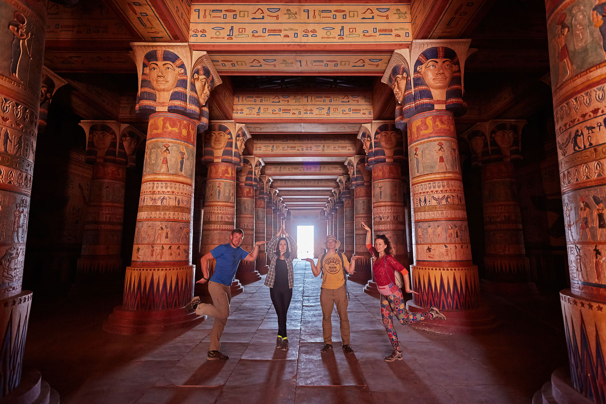 group of travelers taking pictures in Morocco's Atlas Film Studios in Morocco
