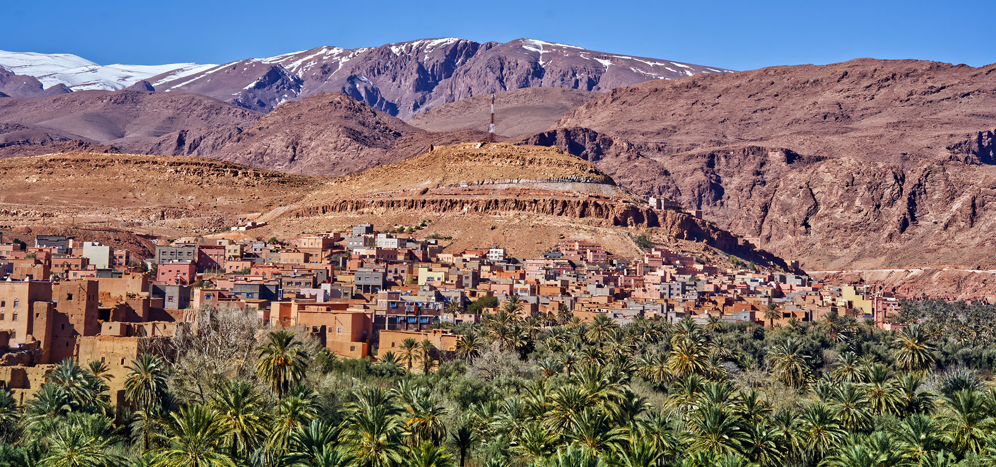 Tinghir oasis village in atlas mountains landscape