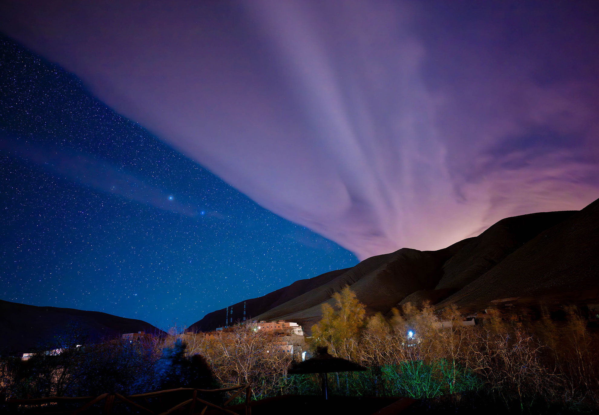 Starry Night Sky and Clouds Over Dades Valley in Morocco 