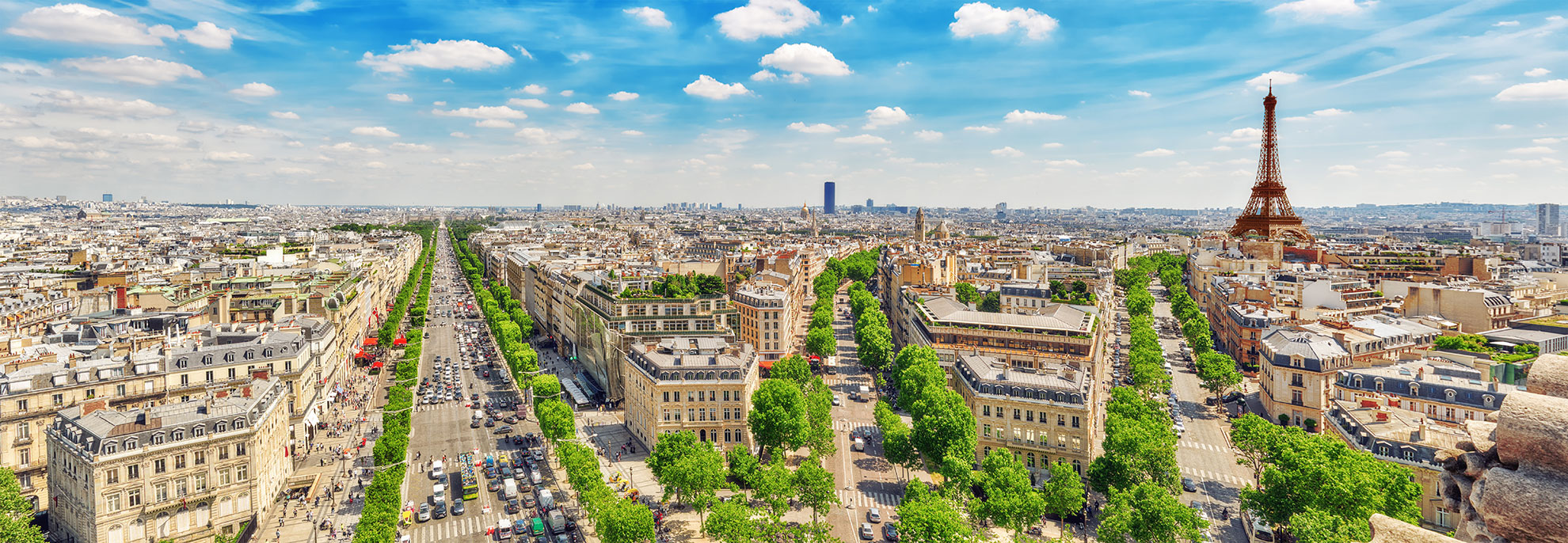 Beautiful panoramic view of Paris from the roof of the Triumphal