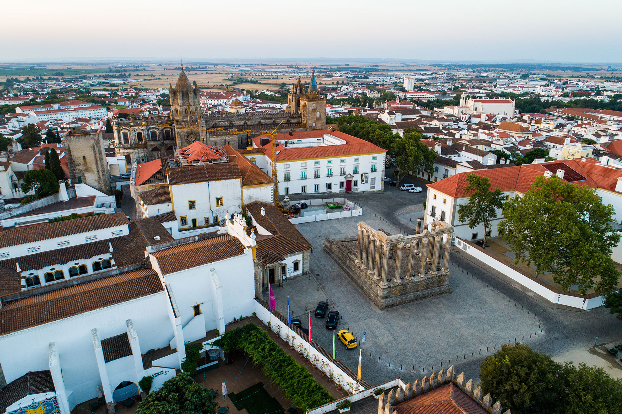 Aerial view of the historic center of the city of Évora, Portugal. Beautiful panoramic view of the city of Évora, in the Alentejo 