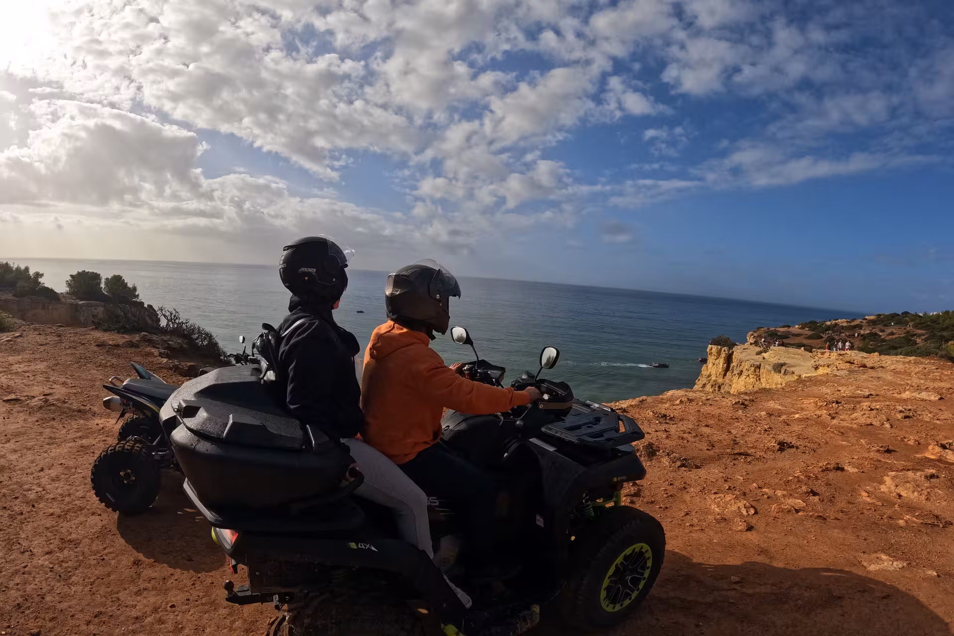 The Seven Hanging Valleys coastline in the Algarve, dramatic limestone cliffs and turquoise sea viewed from the clifftop trail