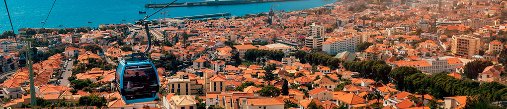 Funchal cable car ascending to Monte with views over the capital of Madeira