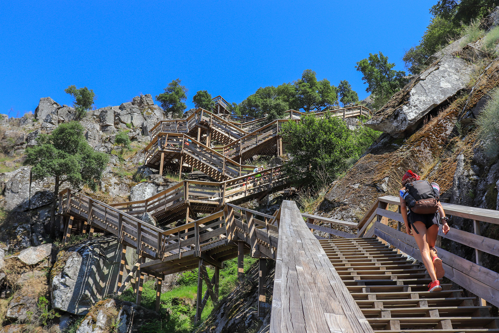 Stone staircase section of the Paiva Walkways leading to a ridge viewpoint