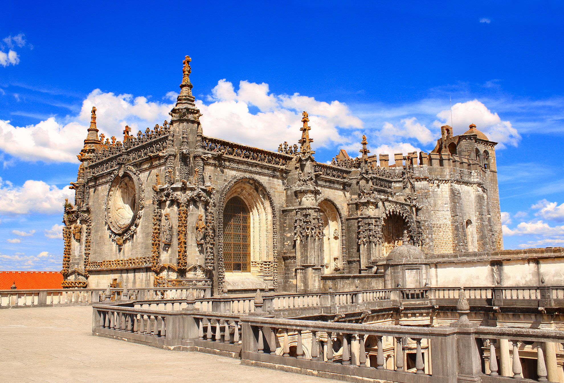 The Convent of Christ rising above Tomar, Portugal