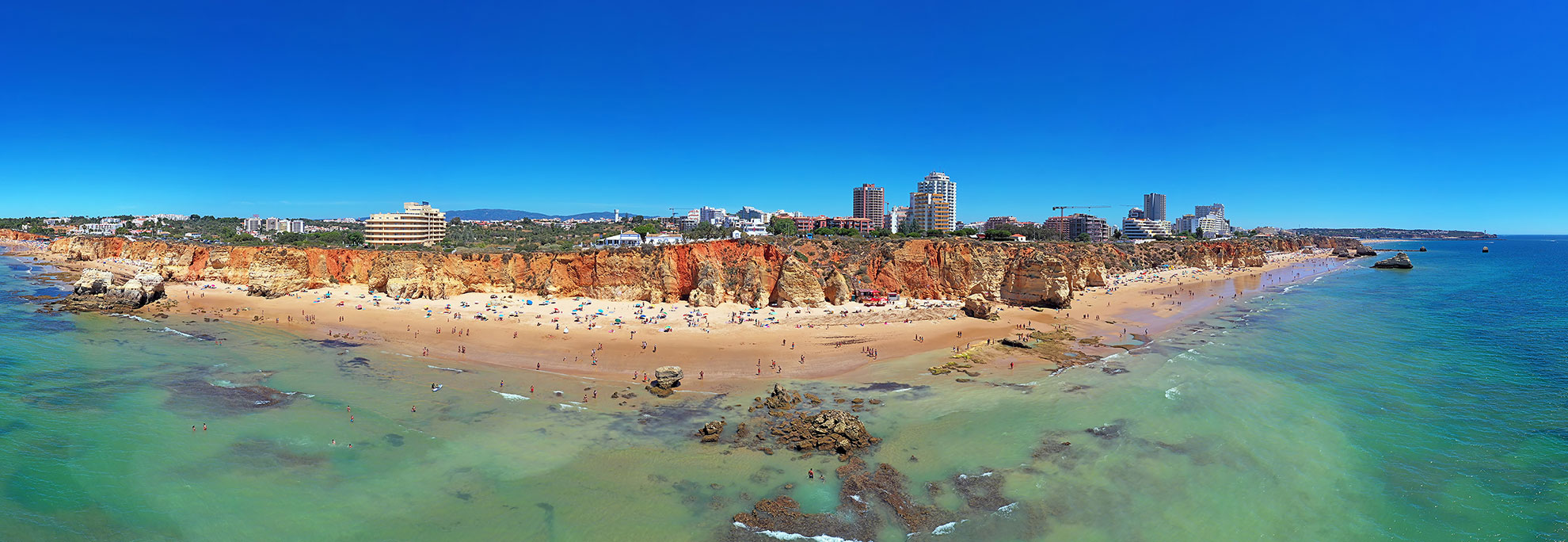 Praia da Rocha golden cliffs and azure sea in Portimão