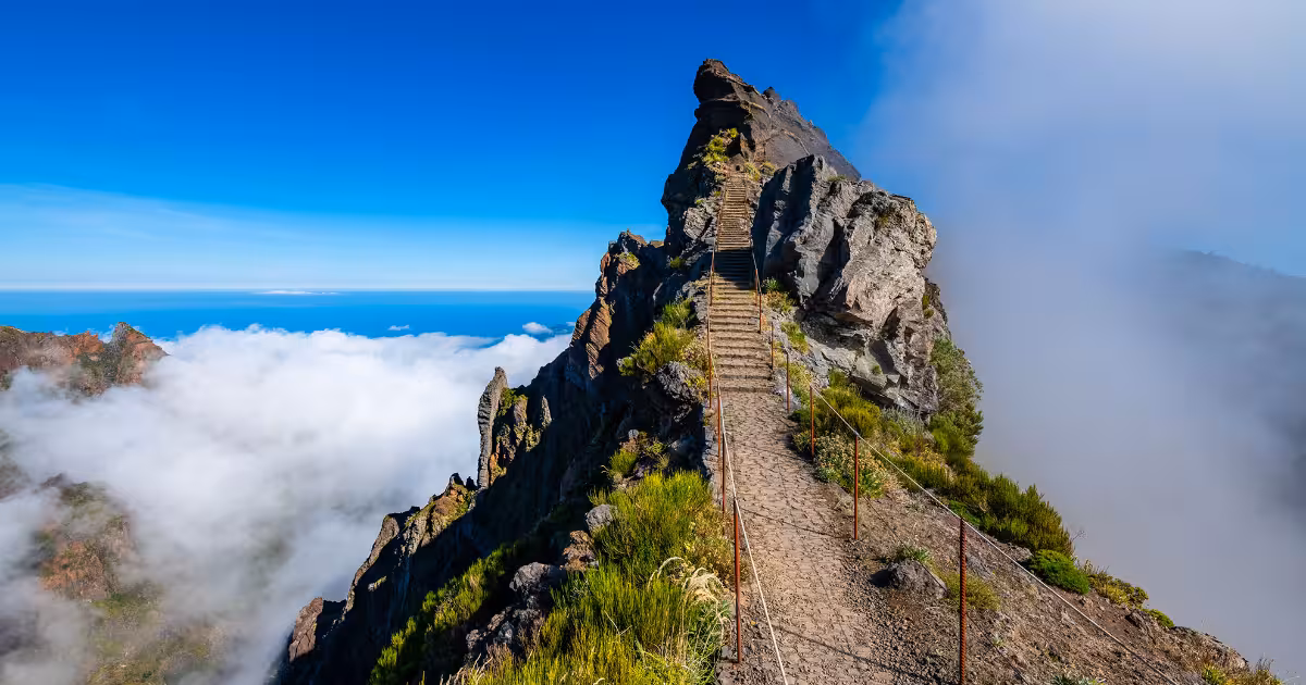 Panoramic sunrise view above the clouds from Pico do Arieiro Madeira