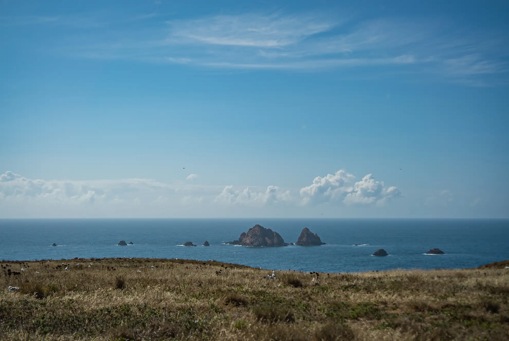Atlantic Ocean view from Berlenga Island lighthouse toward the Farilh&otilde;es rocks