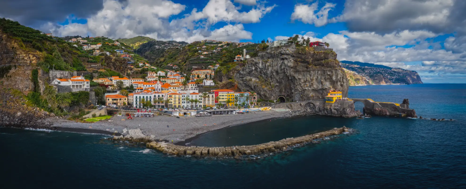 Ponta do Sol village winter sunshine with banana plantations and Atlantic coastline