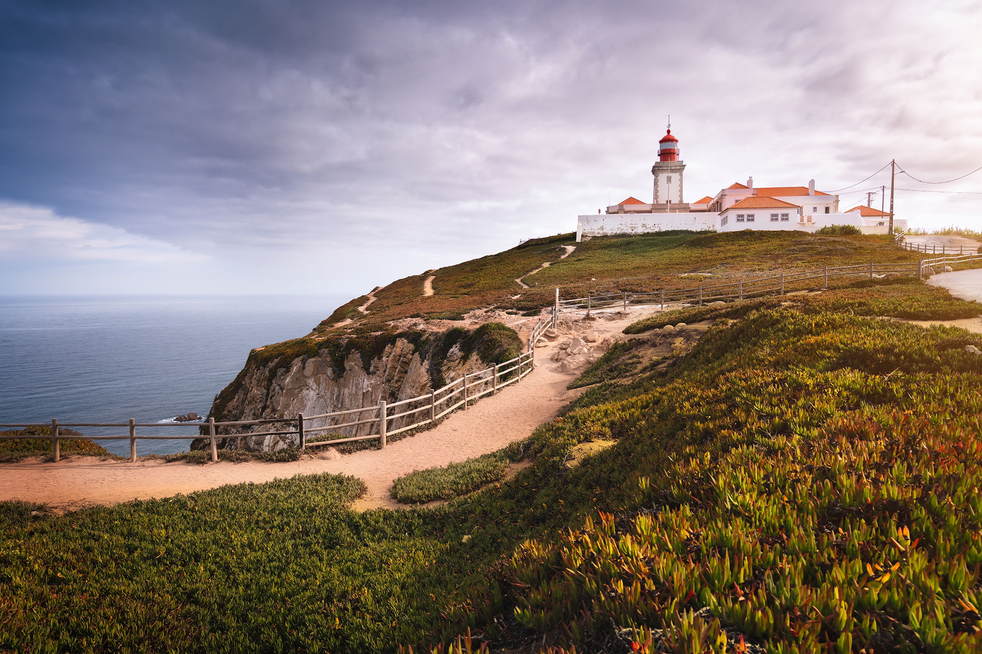 Cabo da Roca cliffs and lighthouse above Atlantic Ocean westernmost Europe Portugal
