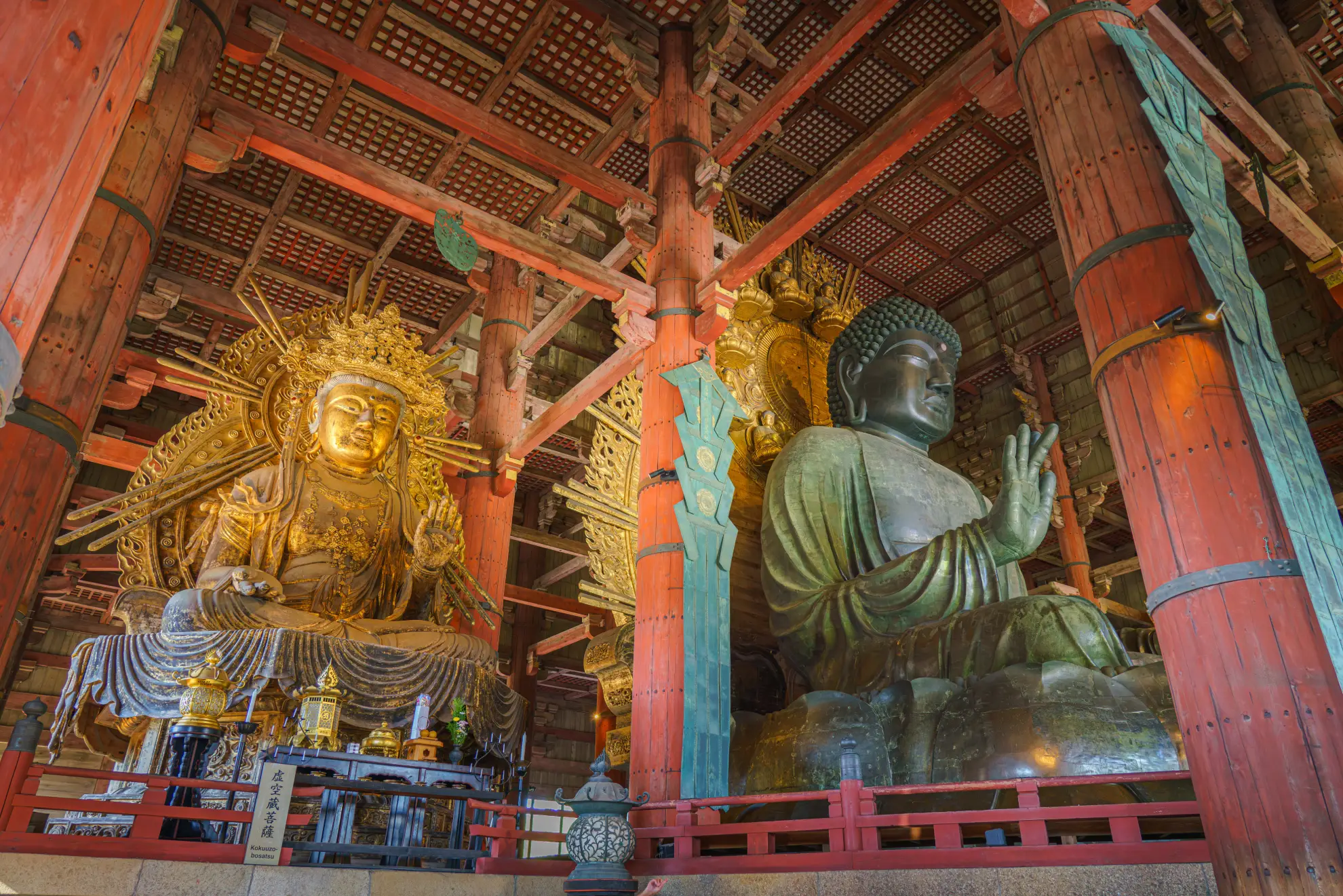 The Great Buddha (Daibutsu) inside Todai-ji Temple's wooden hall.