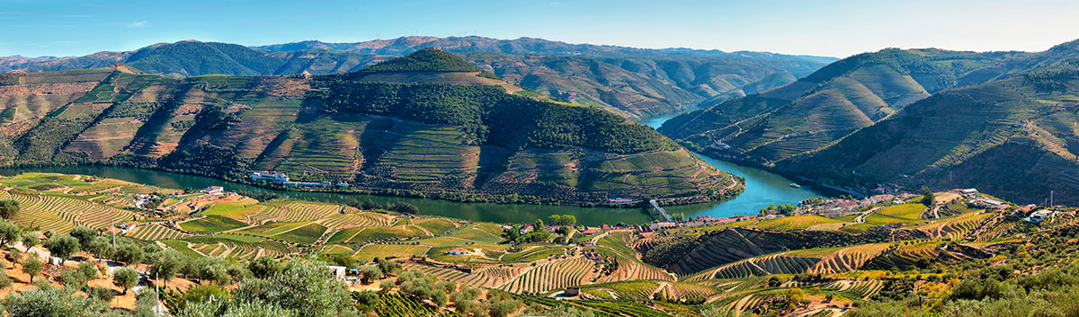 Panoramic Douro Valley view from Casal de Loivos miradouro above Pinh&atilde;o
