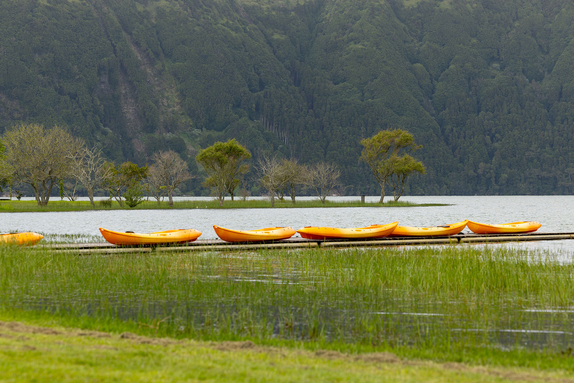 Kayaks resting on the shore near Sete Cidades village on S&atilde;o Miguel